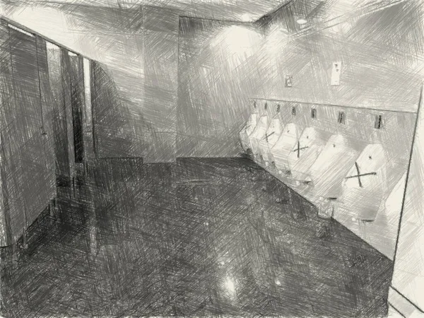 Sanat Tuvalet Odasının Siyah Beyazını Çiziyor — Stok fotoğraf