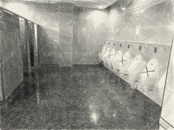 Dibujo Arte Blanco Negro Del Cuarto Baño —  Fotos de Stock