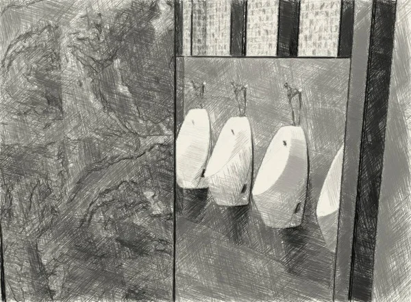 Kunstzeichnung Schwarz Weiß Des Toilettenraums — Stockfoto