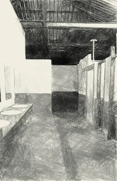 Dibujo Arte Blanco Negro Del Cuarto Baño — Foto de Stock