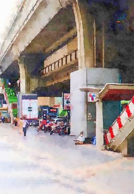 Şehirdeki binaların suluboya sanatı