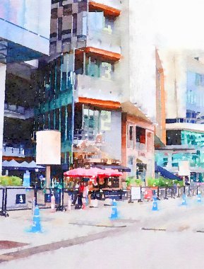 Şehirdeki binaların suluboya sanatı