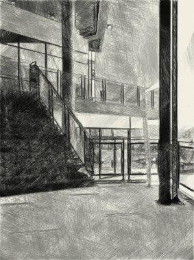 Bangkok Tayland 'daki binaların siyah beyaz çizimleri