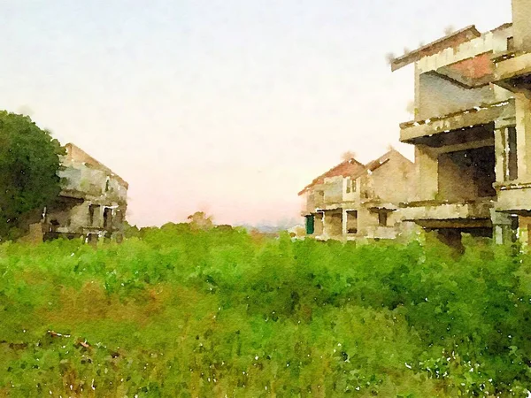 Acuarela Del Fondo Del Edificio Abandonado — Foto de Stock