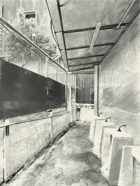 トイレの黒と白の絵を描き — ストック写真
