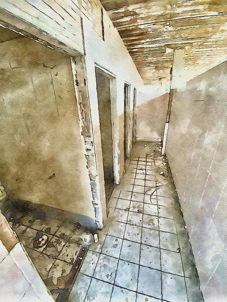 Arte Desenho Cor Casa Abandonada — Fotografia de Stock