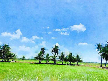 peyzaj arkaplanının suluboya sanatı