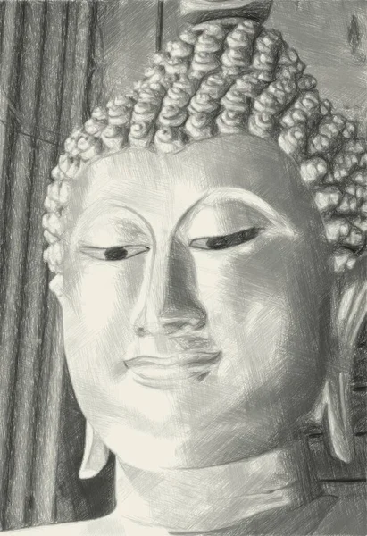 Dibujo Arte Blanco Negro Estatua Buda — Foto de Stock