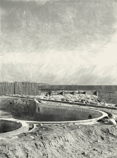 Kunst Zeichnung Schwarz Und Weiß Der Landschaft Hintergrund — Stockfoto