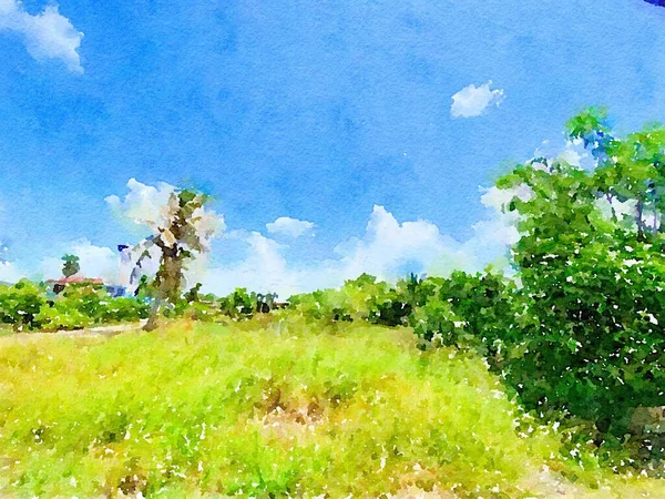 Arte Aquarela Paisagem Fundo — Fotografia de Stock