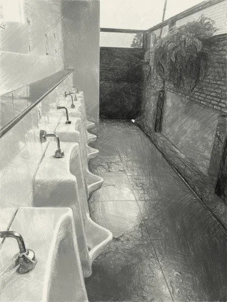 Kunst Tekening Zwart Wit Van Toilet Kamer — Stockfoto