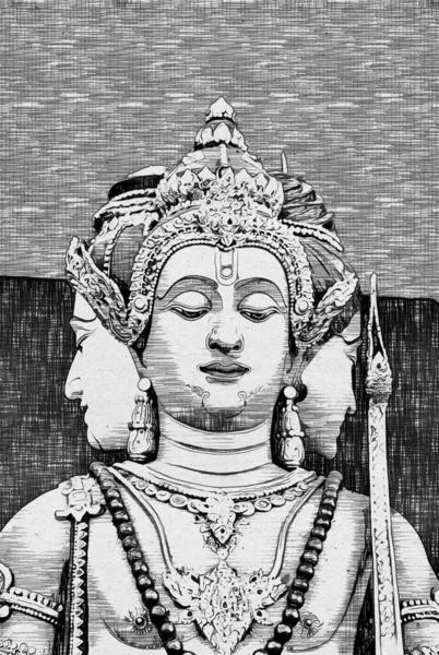 Черно Белый Рисунок Статуи Брахмы — стоковое фото