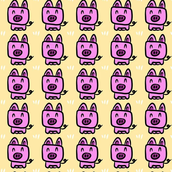 可愛い豚漫画の背景のシームレスなパターン — ストック写真