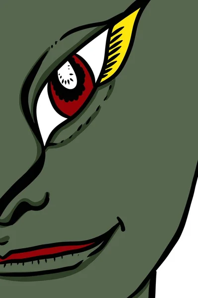 Vert Visage Monstre Dessin Animé Fond — Photo