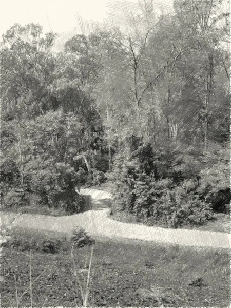 Dibujo Arte Blanco Negro Fondo Paisaje — Foto de Stock