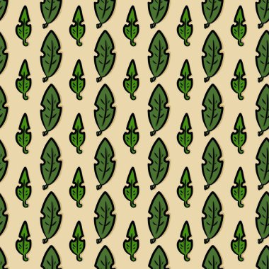 Sarı arkaplanda yeşil yaprağın kusursuz deseni