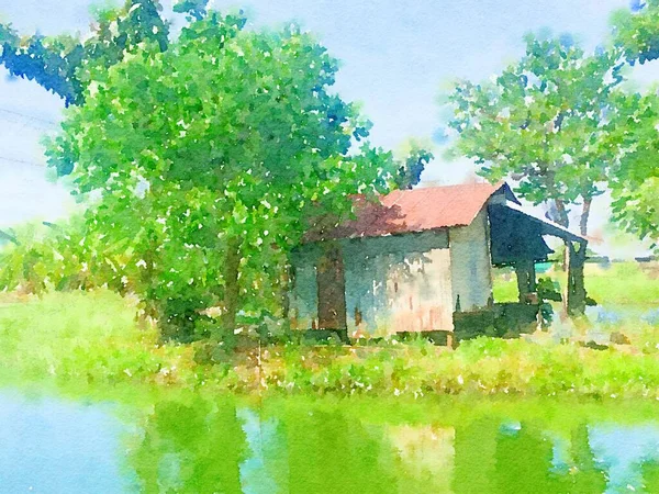 Watercolor Home Country Thailand — Foto de Stock