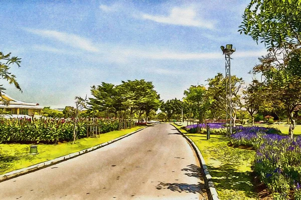 art drawing color of road in nature garden