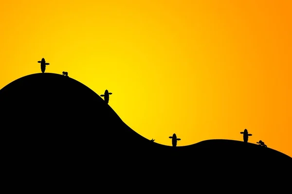 Silhouet Berg Woestijn Illustratie Achtergrond — Stockfoto