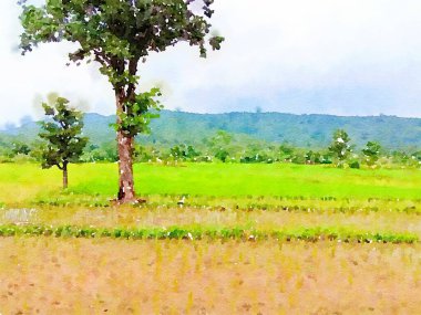 peyzaj arkaplanının suluboya sanatı