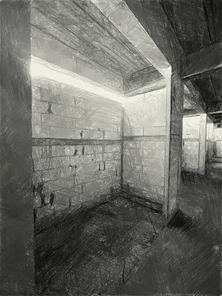 捨てられた家の白黒の絵を描き — ストック写真