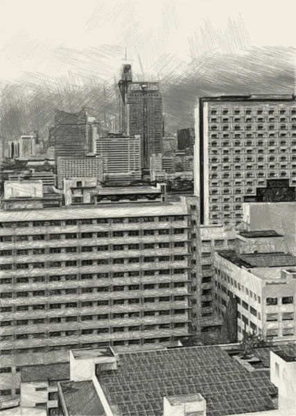 Konst Teckning Svart Och Vitt Stadsbild Bakgrund — Stockfoto