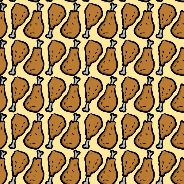 Nahtlose Muster Von Hühnchen Braten Lebensmittel Karikatur — Stockfoto
