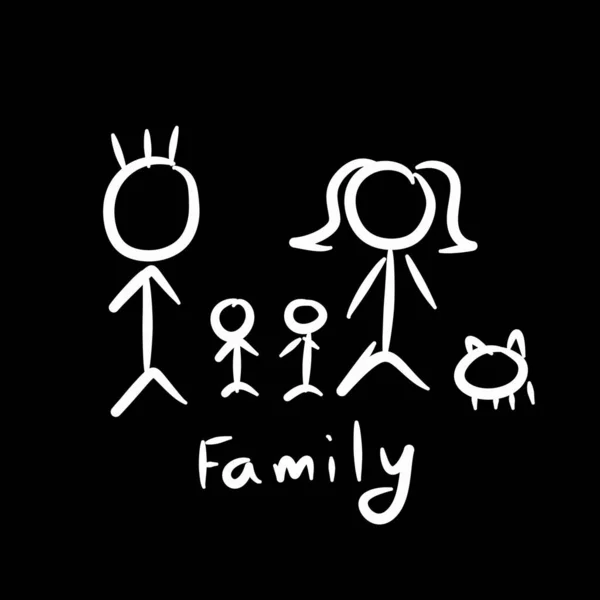 Niedliche Familie Karikatur Auf Schwarzem Hintergrund — Stockfoto