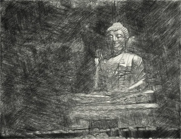 Kunstzeichnung Schwarz Weiß Von Budda Statue — Stockfoto