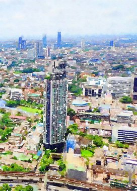 şehir manzarası arkaplanının suluboya sanatı