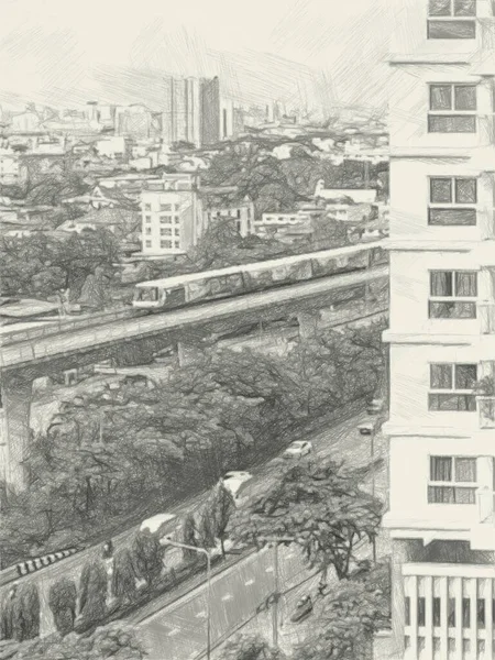 Art Gambar Hitam Dan Putih Dari Latar Belakang Cityscape — Stok Foto