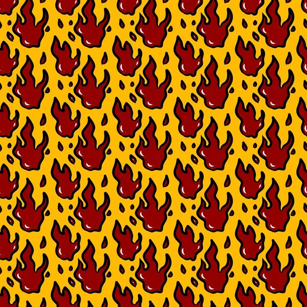 Nahtloses Muster Von Rotem Feuer Auf Gelbem Hintergrund — Stockfoto