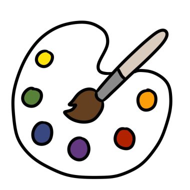 cartoon palette and paint brushes