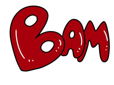 Mesajlı kırmızı balon. Beyaz arka planda izole edilmiş çizgi film çizimi. metin bam