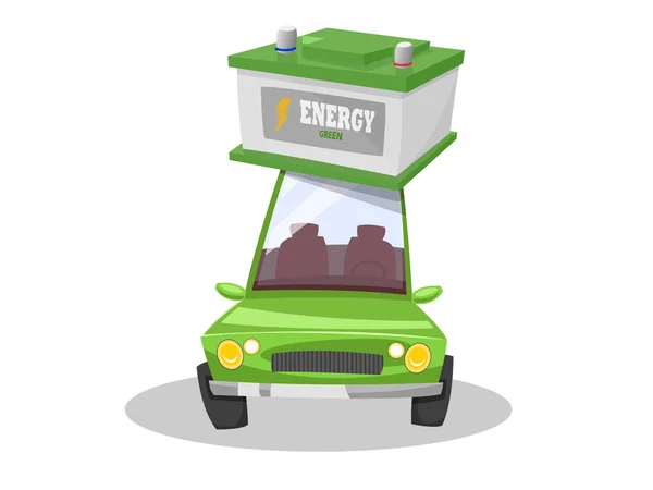Armazenamento de energia no carro verde elétrico — Vetor de Stock