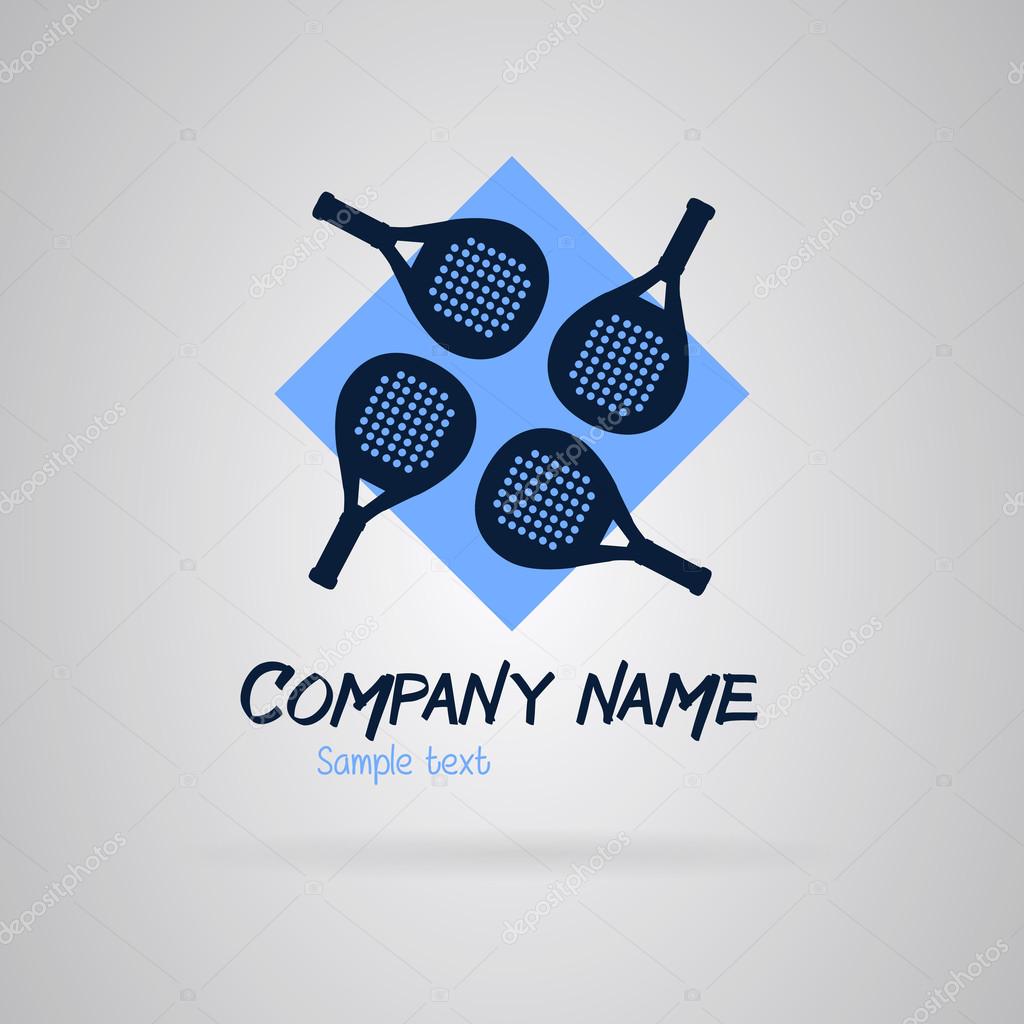 Logo padel with four rackets on a blue background. Vector