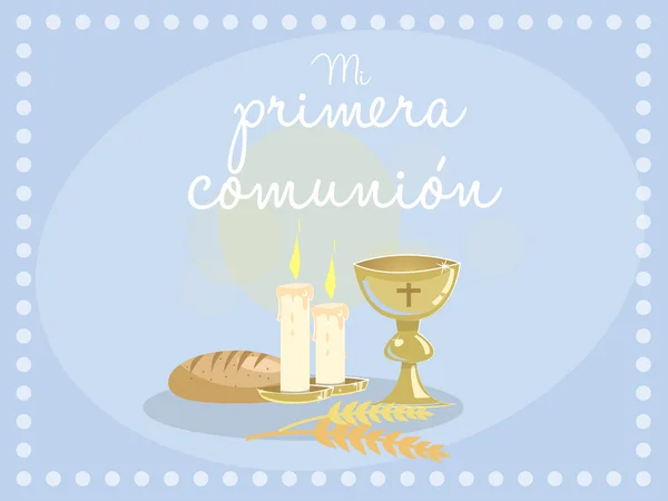 My first communion. Blue card invitation — Stock Vector