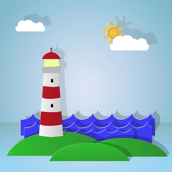 Maritime lighthouse. Night — Stock Vector