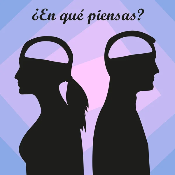 Άνδρας και γυναίκα με άδειο εγκεφάλου. Κείμενο στην ισπανική γλώσσα — Διανυσματικό Αρχείο