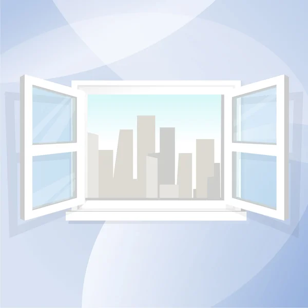 Ανοιχτό παράθυρο. Θέα στην πόλη — Διανυσματικό Αρχείο