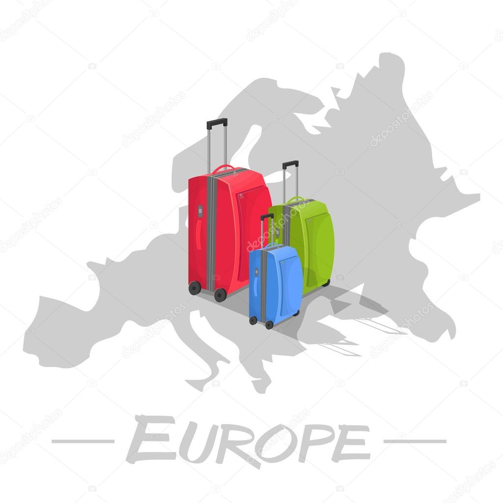 Colored suitcases on map of Europe