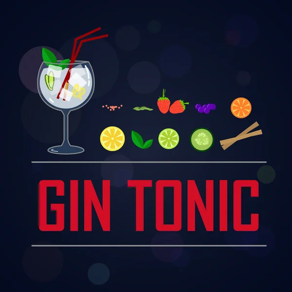 Gin tonics fruits et plantes . — Image vectorielle