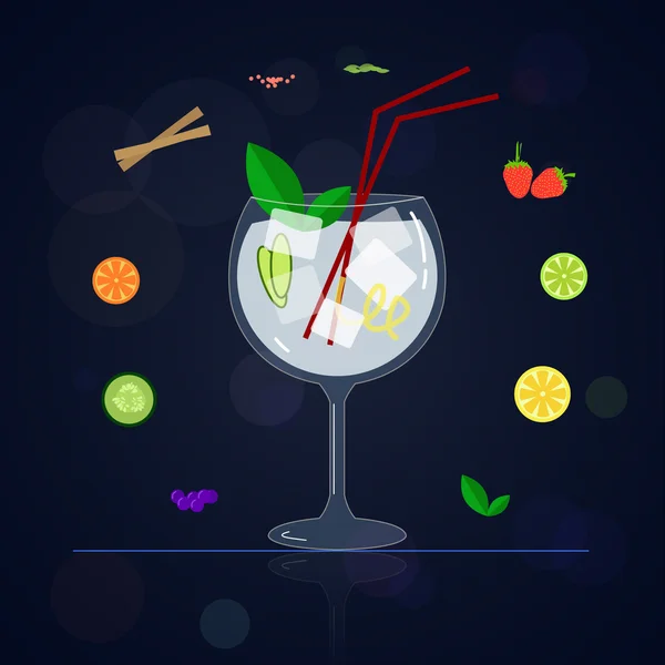 Gin tonic cocktail botanique — Image vectorielle