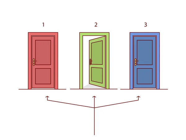 Tres puertas en diferentes colores . — Vector de stock