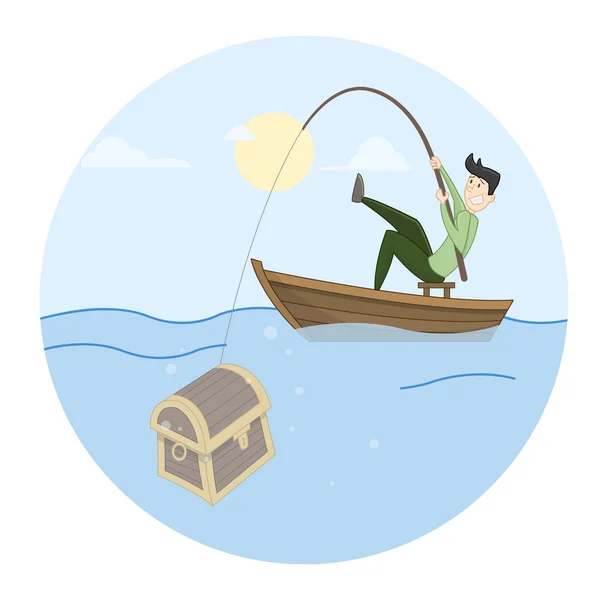 Hombre pesca tesoro . — Vector de stock