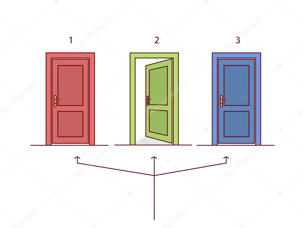 Three doors in different colors.