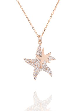 E-ticarette kolye satışı resmi. Online satış resimleri. Beyaz arkaplanda gümüş kolye. 