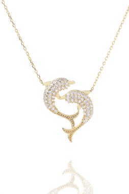 E-ticarette kolye satışı resmi. Online satış resimleri. Beyaz arkaplanda gümüş kolye. 