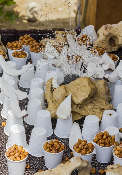 Tigernuts ve Hindistan cevizi fuarda satışı