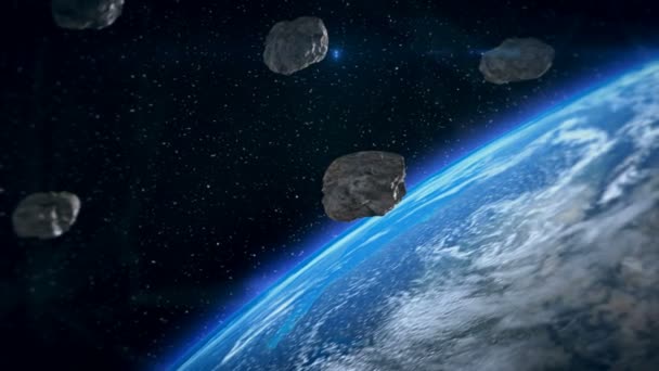 Animación espacial del vuelo de los asteroides — Vídeo de stock